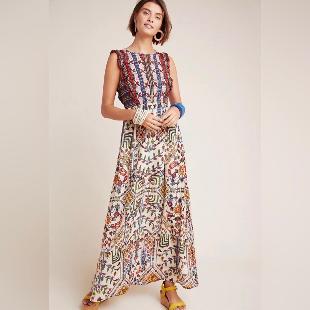 Anthropologie Valerie Embroidered Maxi Dress